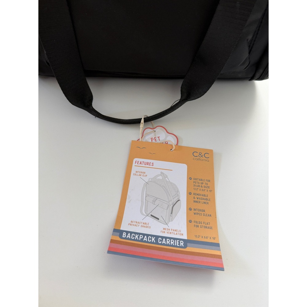 C&C California Pet Carrier Backpack Black Soft Sided Foldable NWT - Picture 2 of 9